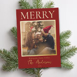 Merry Simple Modern Minimal Photo Foil Holiday Card<br><div class="desc">Create your own personalized holiday cards this festive season. Simply add your favourite family photo to this Christmas card template.</div>