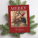 Merry Simple Modern Minimal Photo Holiday Postcard<br><div class="desc">Create your own personalized holiday cards this festive season. Simply add your favourite family photo to this Christmas postcard template.</div>