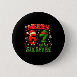 Merry Six Seven Funny Meme 67 Christmas Couple Des 2 Inch Round Button