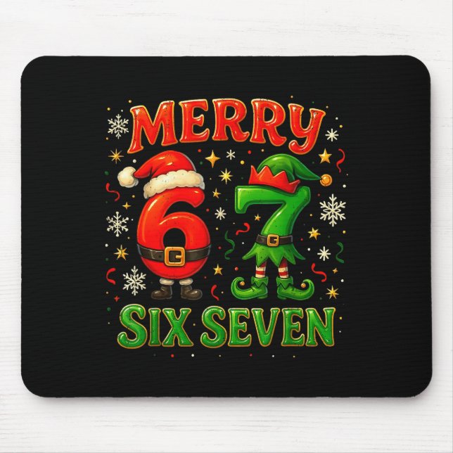 Merry Six Seven Funny Meme 67 Christmas Couple Des Mouse Pad (Front)