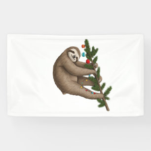 Merry Sloth on Christmas Tree Branch with Ornament Banner