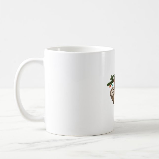 Merry Sloth on Christmas Tree Branch with Ornament Coffee Mug (Left)