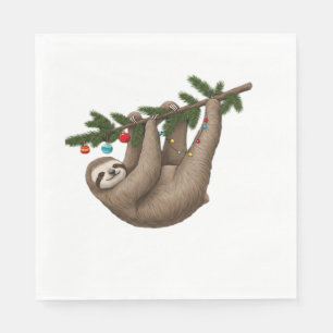 Merry Sloth on Christmas Tree Branch with Ornament Napkin