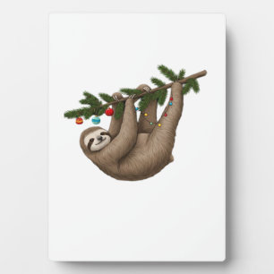 Merry Sloth on Christmas Tree Branch with Ornament Plaque