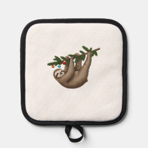 Merry Sloth on Christmas Tree Branch with Ornament Pot Holder