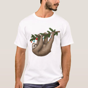 Merry Sloth on Christmas Tree Branch with Ornament T-Shirt