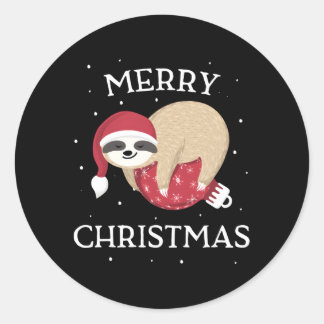 Merry Sloth Santa Classic Round Sticker