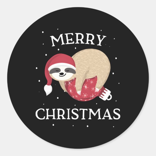 Merry Sloth Santa Classic Round Sticker (Front)