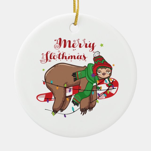 Merry Slothmas Ceramic Ornament (Front)