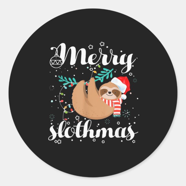 Merry Slothmas Christmas Pajama For Sloth Lovers  Classic Round Sticker (Front)