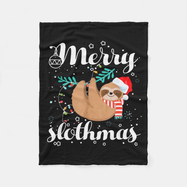 Merry Slothmas Christmas Pajama For Sloth Lovers  Fleece Blanket (Front)