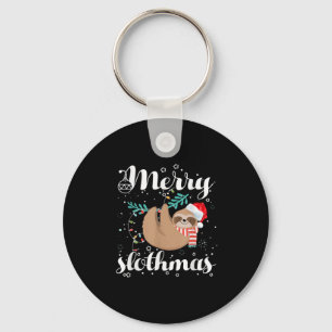 Merry Slothmas Christmas Pajama For Sloth Lovers Keychain