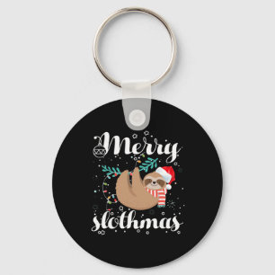 Merry Slothmas Christmas Pajama For Sloth Lovers Keychain