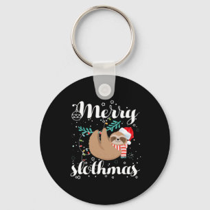 Merry Slothmas Christmas Pajama For Sloth Lovers Keychain
