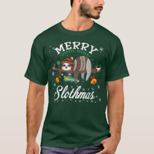 Merry Slothmas Christmas Sloth Pajama Santa Hat Xm T-Shirt