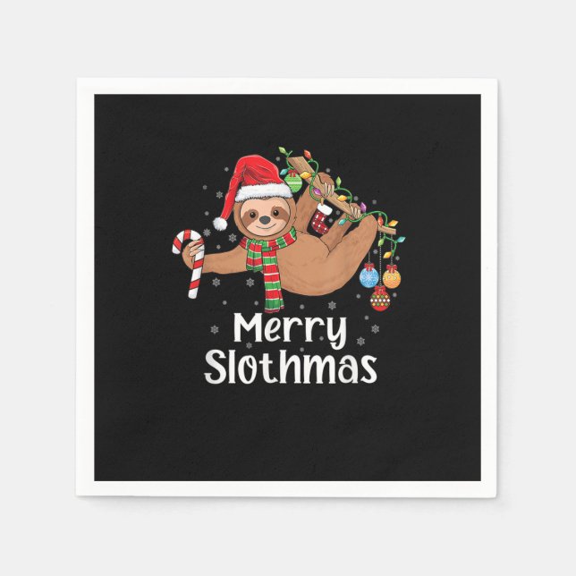 Merry Slothmas Christmas sloth pyjamas Santa hat X Napkin (Front)