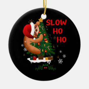 Merry Slothmas Christmas Sloth Santa Hat Sleeping Ceramic Ornament
