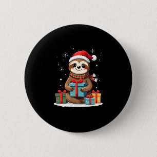 Merry Slothmas cute Christmas sloth Santa hat Xmas 2 Inch Round Button