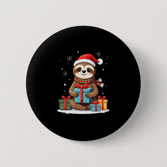 Merry Slothmas cute Christmas sloth Santa hat Xmas 2 Inch Round Button (Front)