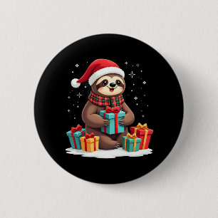 Merry Slothmas cute Christmas sloth Santa hat Xmas 2 Inch Round Button