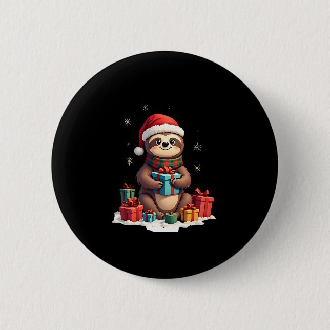 Merry Slothmas cute Christmas sloth Santa hat Xmas 2 Inch Round Button (Front)