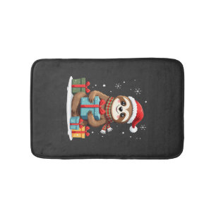 Merry Slothmas cute Christmas sloth Santa hat Xmas Bath Mat