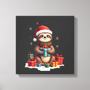 Merry Slothmas cute Christmas sloth Santa hat Xmas Canvas Print