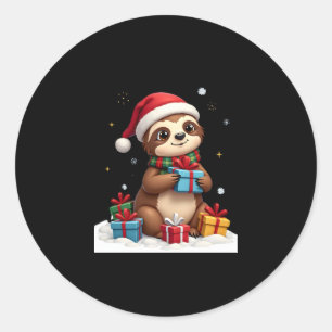 Merry Slothmas cute Christmas sloth Santa hat Xmas Classic Round Sticker