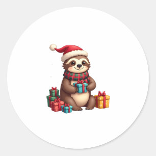 Merry Slothmas cute Christmas sloth Santa hat Xmas Classic Round Sticker