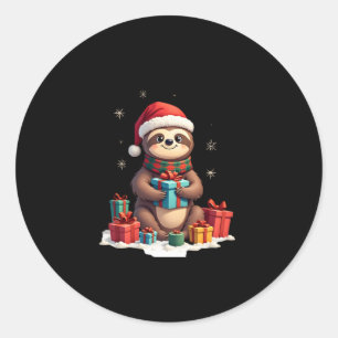 Merry Slothmas cute Christmas sloth Santa hat Xmas Classic Round Sticker