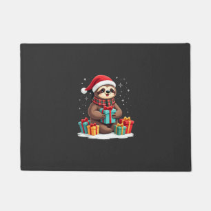 Merry Slothmas cute Christmas sloth Santa hat Xmas Doormat