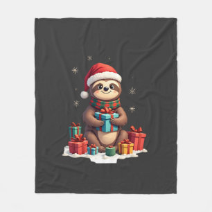 Merry Slothmas cute Christmas sloth Santa hat Xmas Fleece Blanket