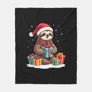 Merry Slothmas cute Christmas sloth Santa hat Xmas Fleece Blanket