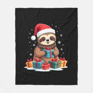 Merry Slothmas cute Christmas sloth Santa hat Xmas Fleece Blanket
