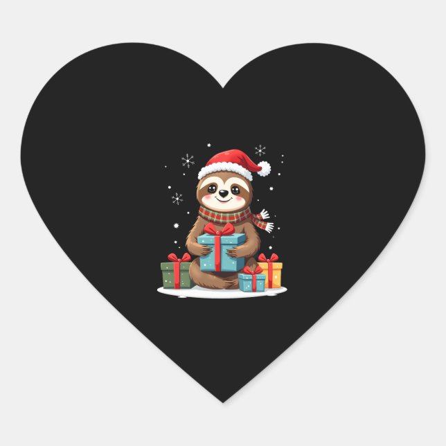 Merry Slothmas cute Christmas sloth Santa hat Xmas Heart Sticker (Front)