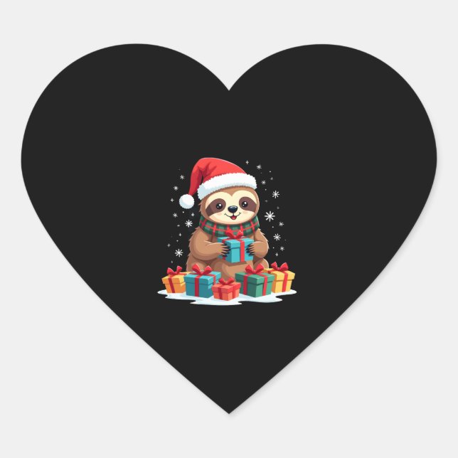 Merry Slothmas cute Christmas sloth Santa hat Xmas Heart Sticker (Front)