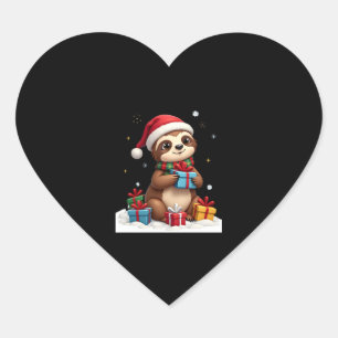 Merry Slothmas cute Christmas sloth Santa hat Xmas Heart Sticker