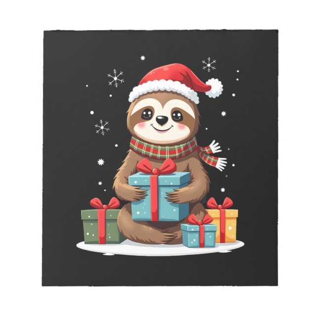 Merry Slothmas cute Christmas sloth Santa hat Xmas Notepad (Front)