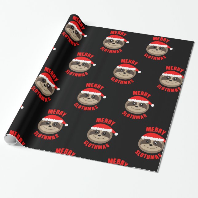 Merry Slothmas Cute Sloth Christmas Wrapping Paper (Unrolled)