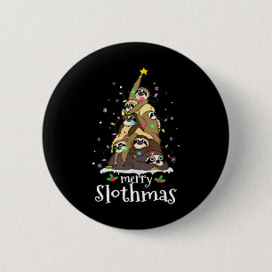 Merry Slothmas Cute Xmas Sloth Santa Hat Christmas 2 Inch Round Button