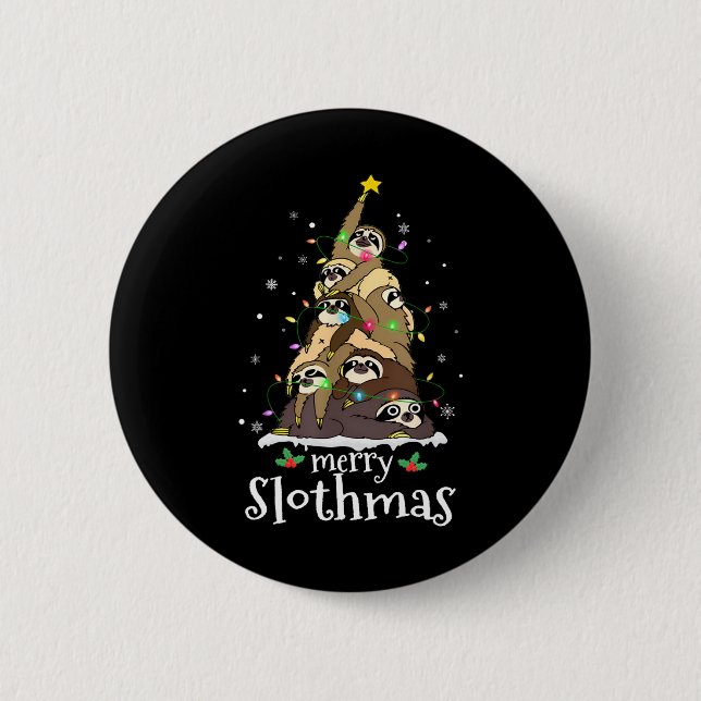 Merry Slothmas Cute Xmas Sloth Santa Hat Christmas 2 Inch Round Button (Front)