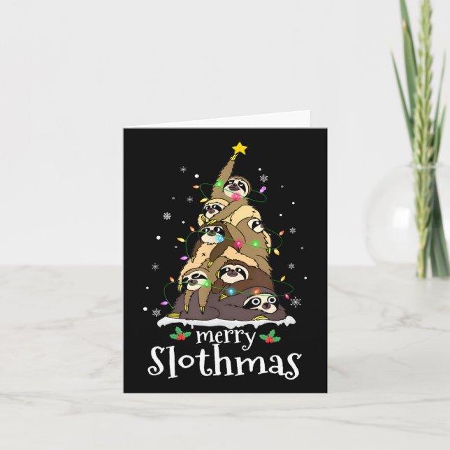 Merry Slothmas Cute Xmas Sloth Santa Hat Christmas Card (Front)