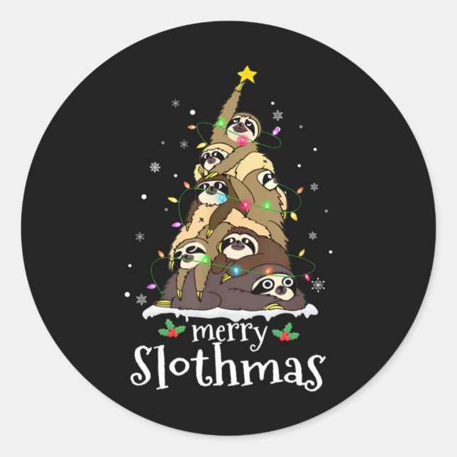 Merry Slothmas Cute Xmas Sloth Santa Hat Christmas Classic Round Sticker (Front)