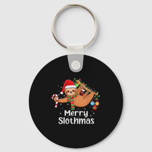 Merry Slothmas Cute Xmas Sloth Santa Hat Christmas Keychain