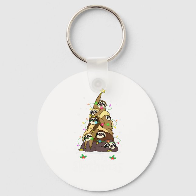 Merry Slothmas Cute Xmas Sloth Santa Hat Christmas Keychain (Front)