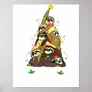 Merry Slothmas Cute Xmas Sloth Santa Hat Christmas Poster