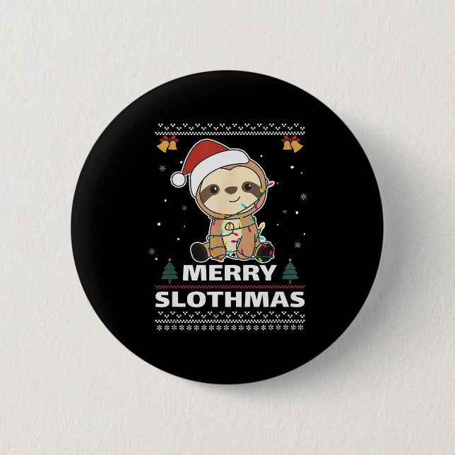 Merry Slothmas Funny Sloth Christmas Pun  2 Inch Round Button (Front)