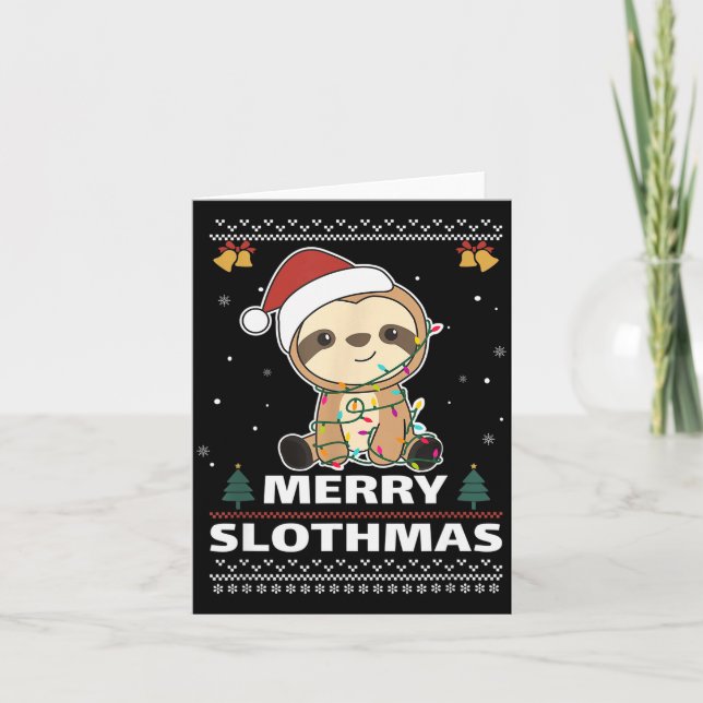 Merry Slothmas Funny Sloth Christmas Pun  Card (Front)