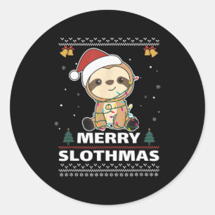 Merry Slothmas Funny Sloth Christmas Pun  Classic Round Sticker
