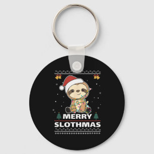 Merry Slothmas Funny Sloth Christmas Pun  Keychain